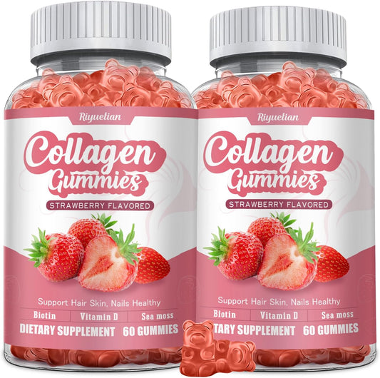 Riyuetian 2 Pack Collagen and Biotin with Irish Sea Moss - Hair, Skin, Nails, Joints, Anti Aging - Vegan - 120 capsules