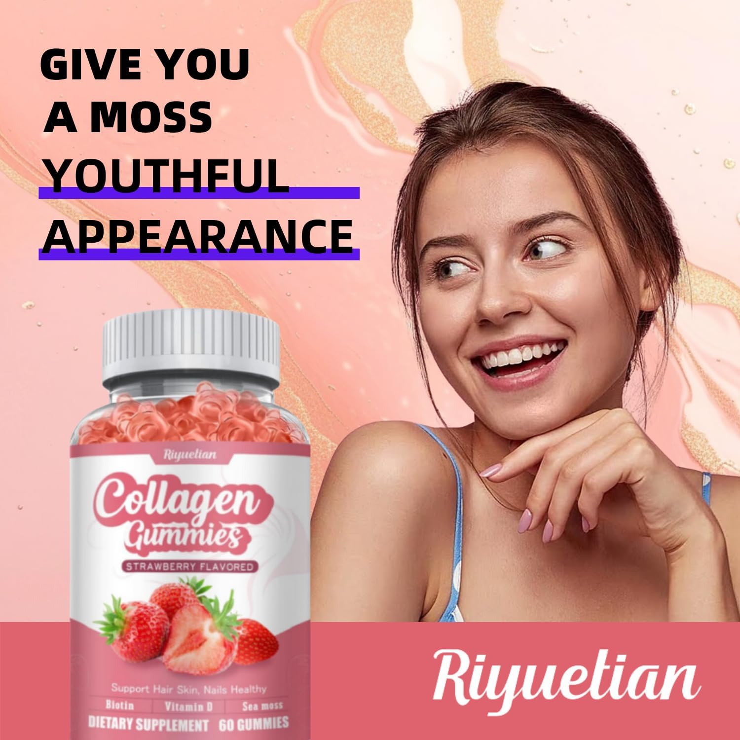 Riyuetian 2 Pack Collagen and Biotin with Irish Sea Moss - Hair, Skin, Nails, Joints, Anti Aging - Vegan - 120 capsules