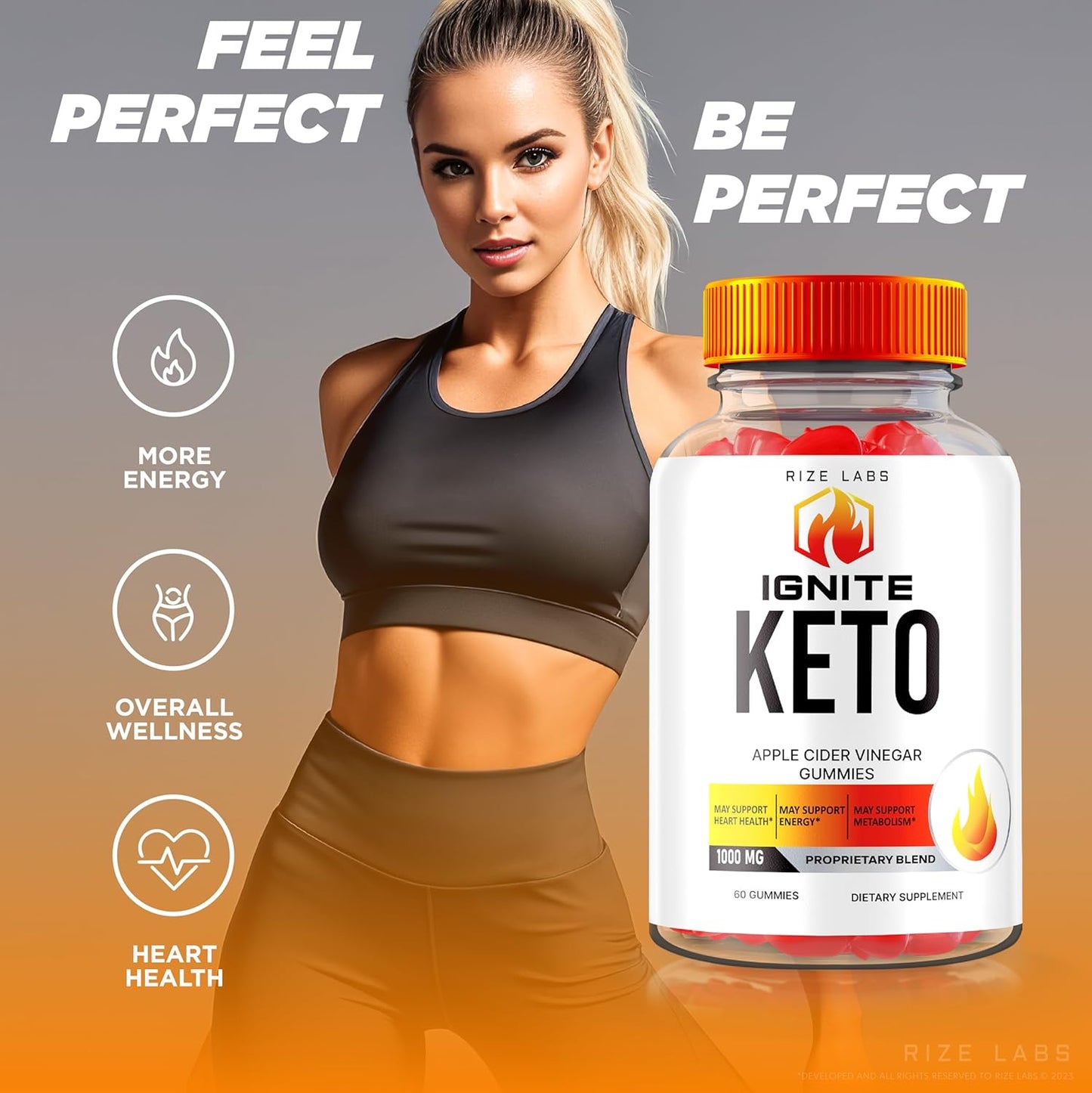 rize labs Ignite Keto ACV Gummies - Advanced Slimming Formula Supplement (60 Gummies)