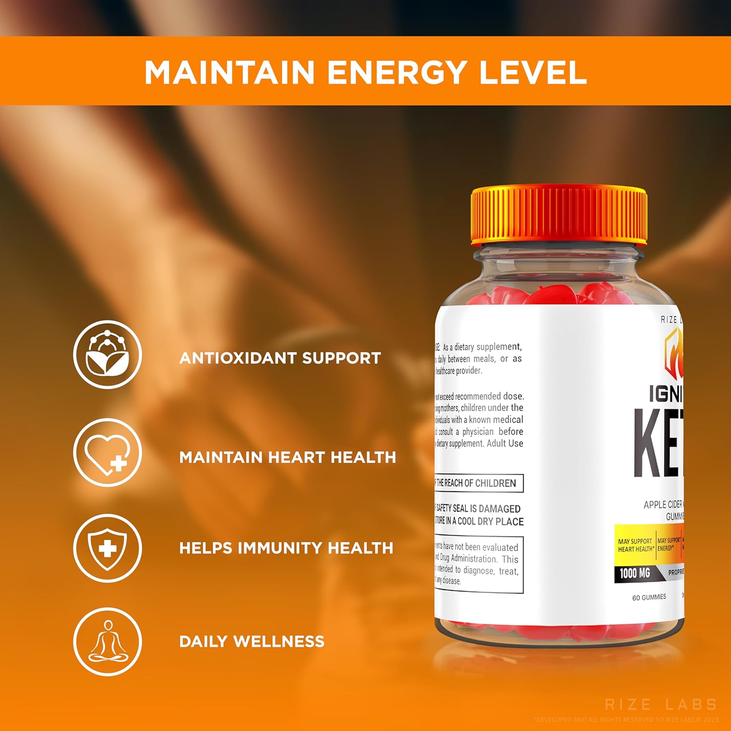 rize labs Ignite Keto ACV Gummies - Advanced Slimming Formula Supplement (60 Gummies)
