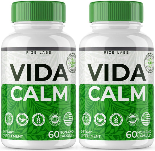 Rize Labs Vida Calm Capsules - Advanced Formula for Stress Relief & Relaxation - Maximum Strength Supplement (120 Caps)