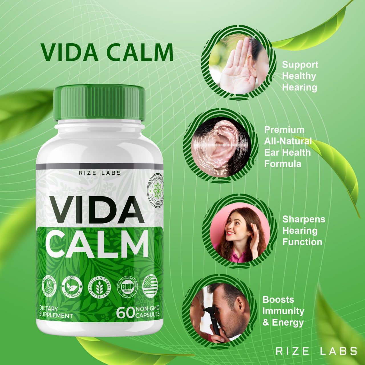 Rize Labs Vida Calm Capsules - Advanced Formula for Stress Relief & Relaxation - Maximum Strength Supplement (120 Caps)