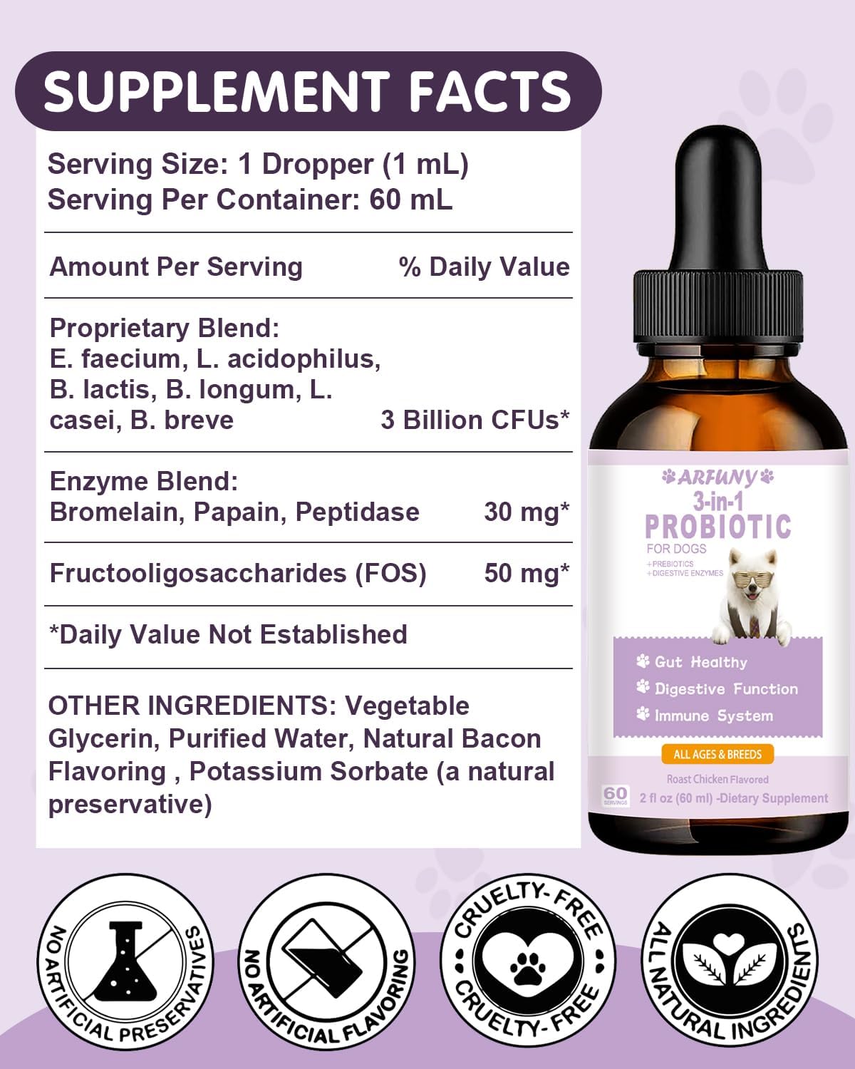Roast Chicken Flavored Liquid Probiotics for Dogs - Supports Gut Flora, Digestive Health, Diarrhea, Allergies, and Itchy Skin