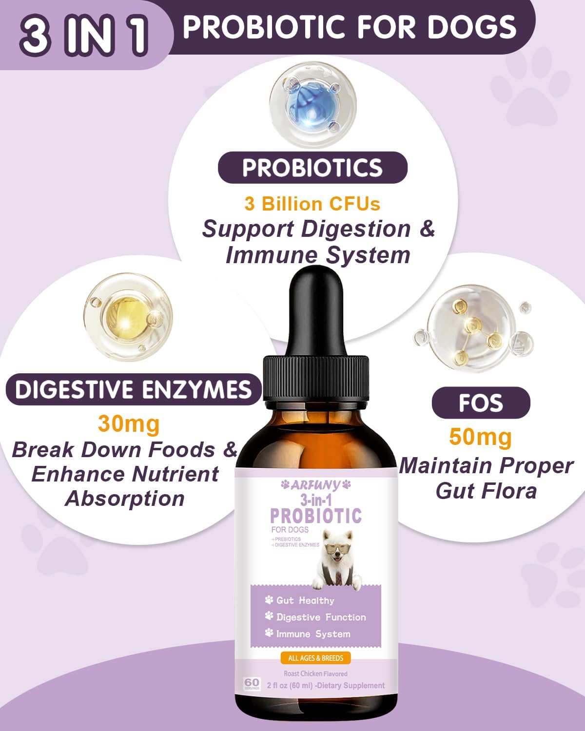 Roast Chicken Flavored Liquid Probiotics for Dogs - Supports Gut Flora, Digestive Health, Diarrhea, Allergies, and Itchy Skin