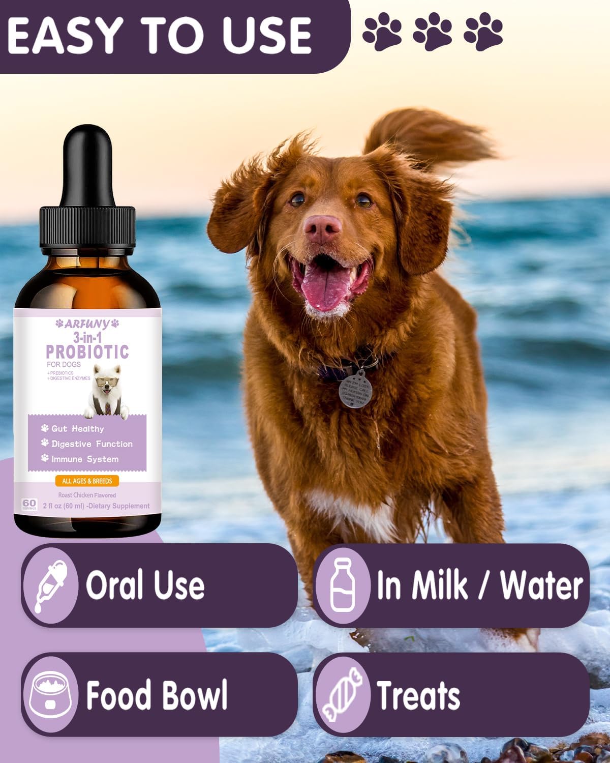 Roast Chicken Flavored Liquid Probiotics for Dogs - Supports Gut Flora, Digestive Health, Diarrhea, Allergies, and Itchy Skin