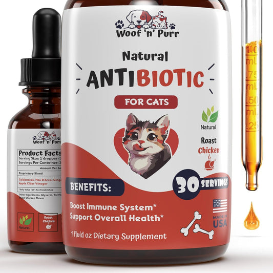 Roast Chicken Flavored Natural Cat Antibiotic for Cat Allergy Relief and UTI - 1 fl oz