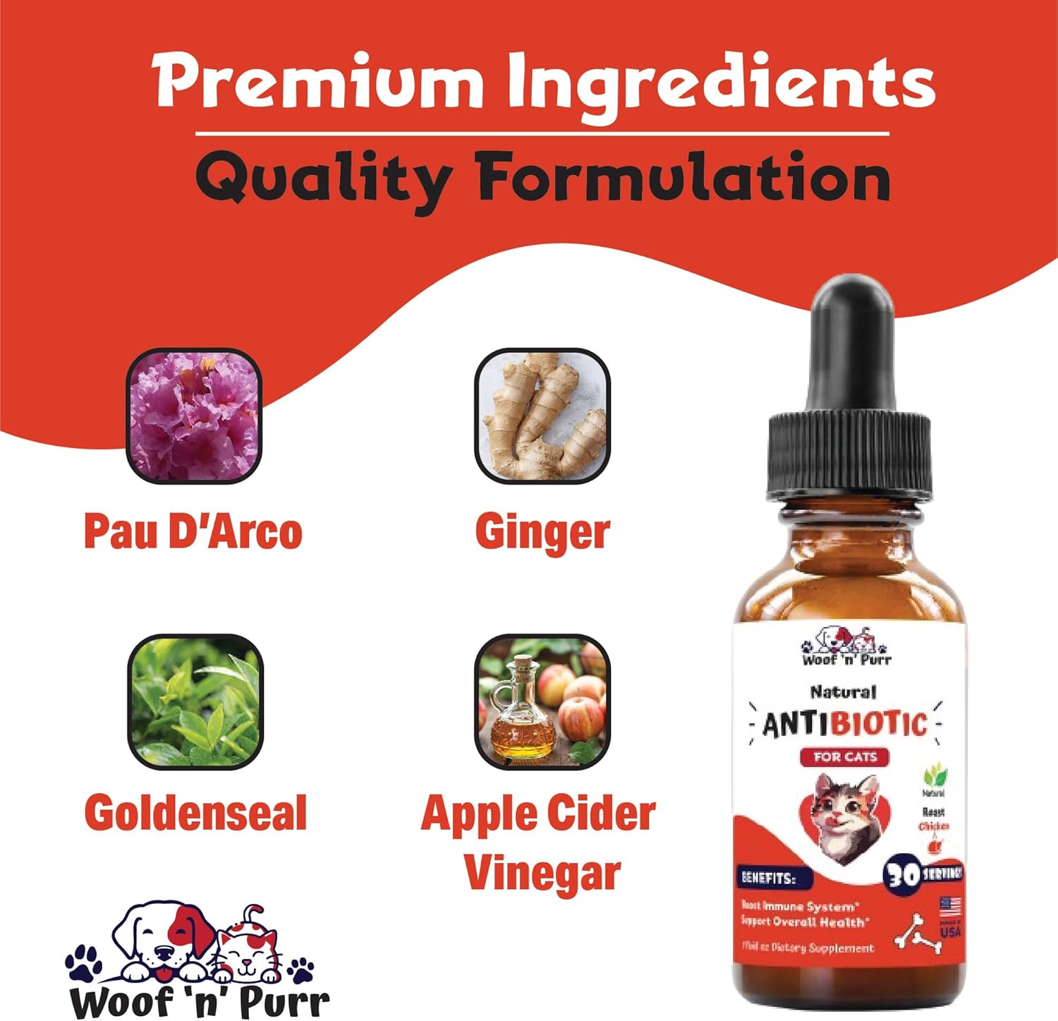 Roast Chicken Flavored Natural Cat Antibiotic for Cat Allergy Relief and UTI - 1 fl oz