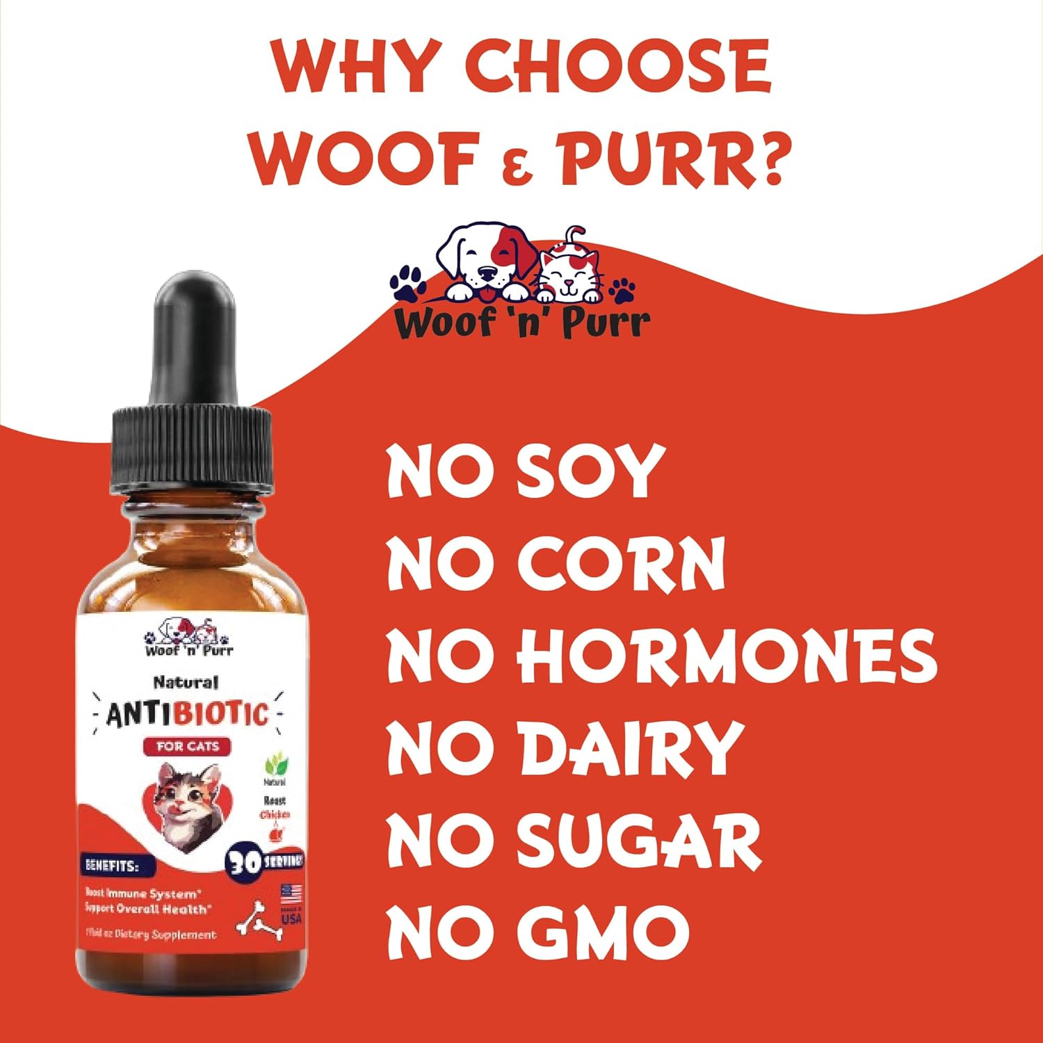 Roast Chicken Flavored Natural Cat Antibiotic for Cat Allergy Relief and UTI - 1 fl oz