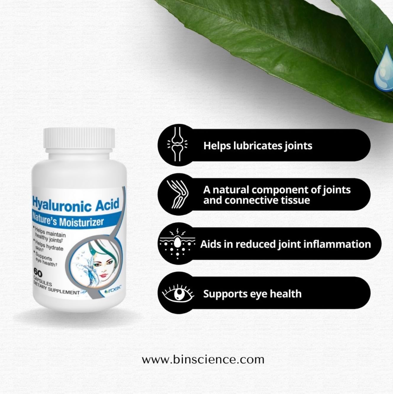Roex Hyaluronic Acid Joint Support Vitamins - 60 Vegetable Capsules