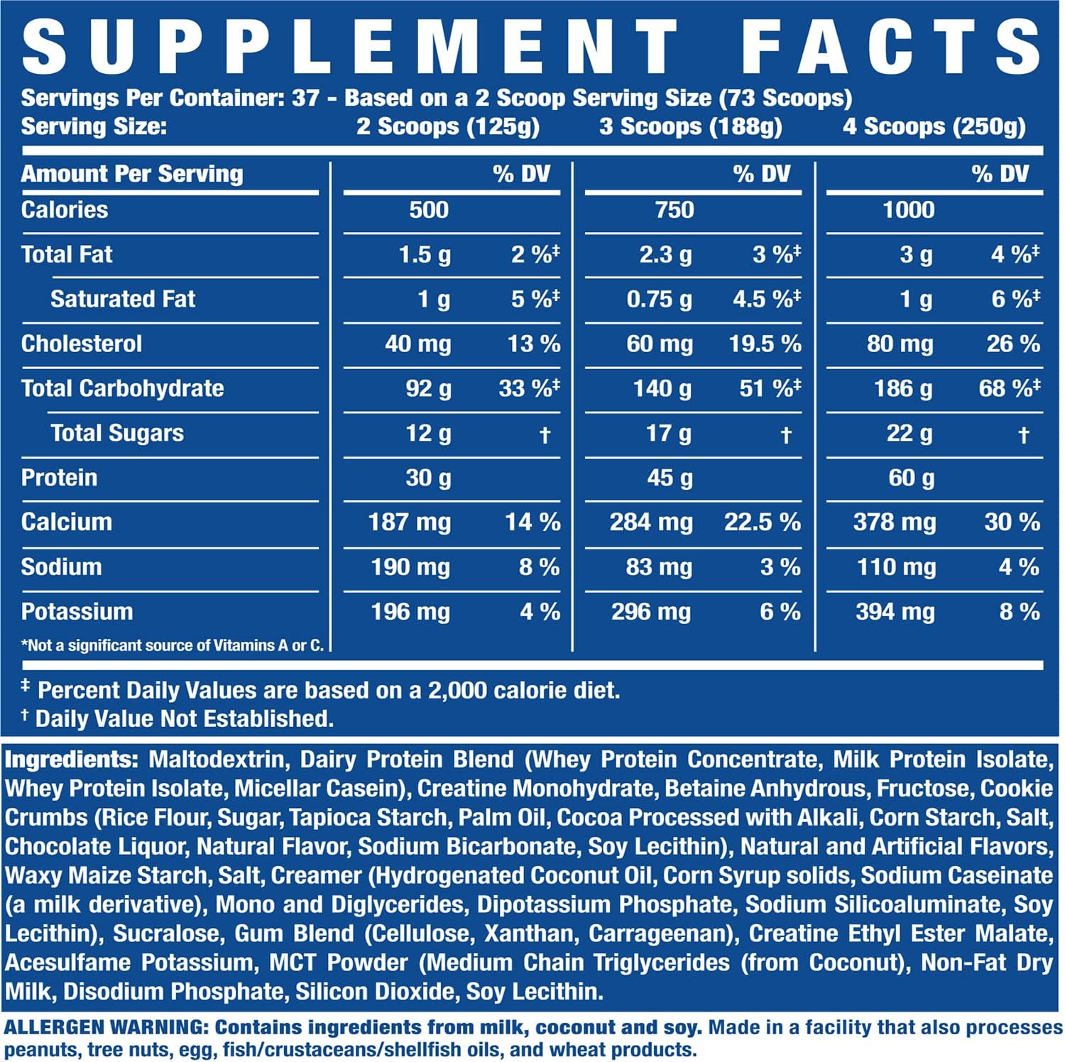 Ronnie Coleman King Mass XL Mass Gainer Protein Powder, 60g Protein, 180g Carbs, 1000+ Calories, Creatine & Glutamine, Vanilla, 10 lbs