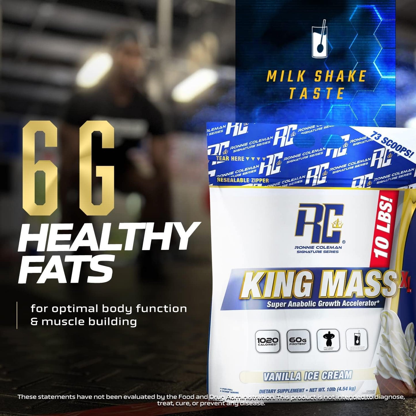 Ronnie Coleman Signature Series King Mass XL Mass Gainer Protein Powder, 10lb, Dark Chocolate, High Protein, High Calorie, Creatine & Glutamine