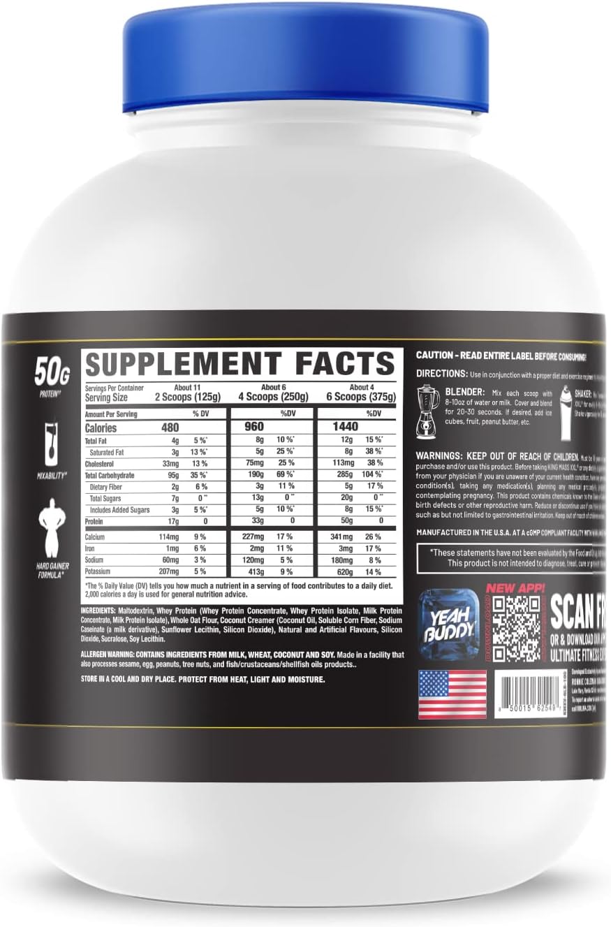 Ronnie Coleman Signature Series King Mass XXL Protein Powder - Muscle Gainer with 50g Protein, 285g Carbs, 1,400+ Calories, Creatine & Glutamine - 6lb Vanilla Flavor