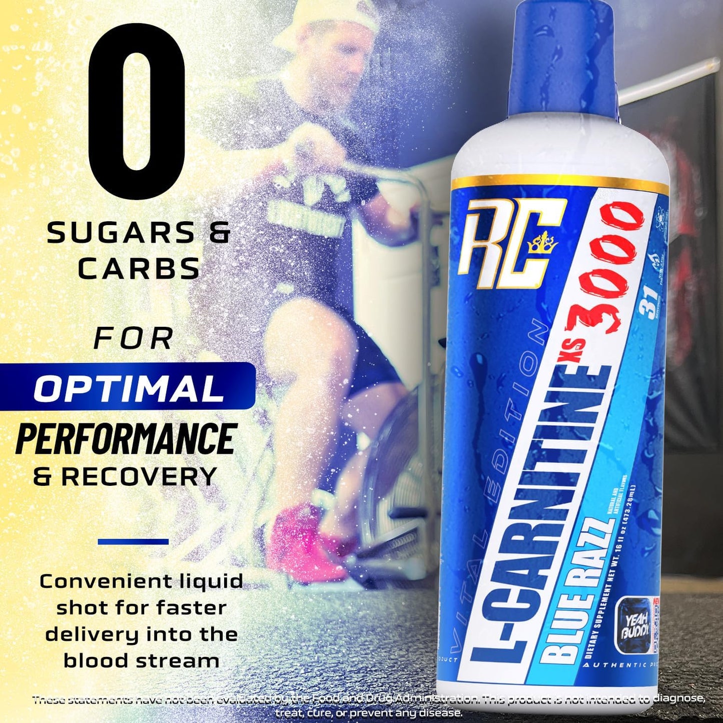 Ronnie Coleman Signature Series L-Carnitine XS 3000 Liquid - Blue Razz Flavor - Supports Amino Acids Metabolism and Lean Muscle Strength - Stimulant Free - Sugar Free - Zero Carbs - 16 Oz