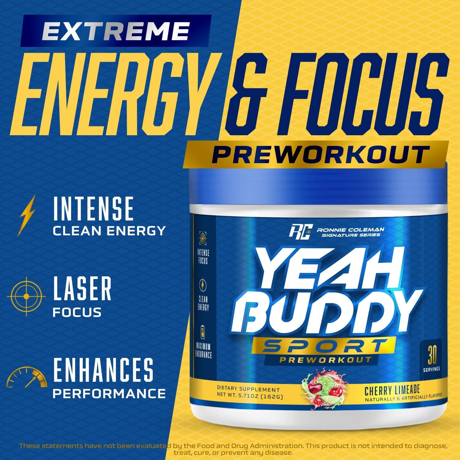 Ronnie Coleman Signature Series Pre Workout Powder for Women & Men, Energy Support with Amino Acid Beta Alanine, L Citrulline, Caffeine - Lemon Splash