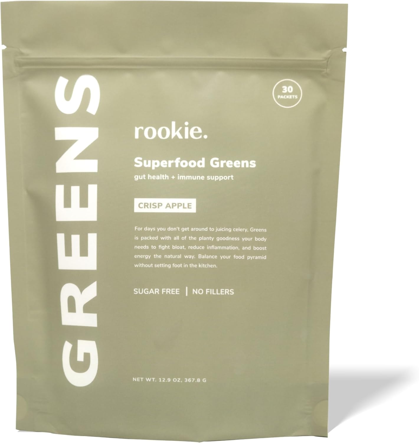 Rookie Wellness LLC Natural Greens Superfood Powder Drink with Digestive Enzymes - Apple Flavor (30 Servings)