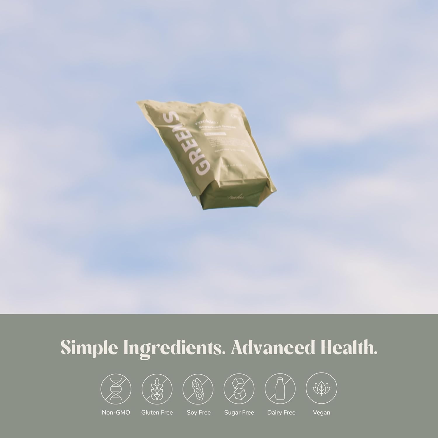 Rookie Wellness LLC Natural Greens Superfood Powder Drink with Digestive Enzymes, Mood & Immune Support - Crisp Apple Flavor (30 Servings)