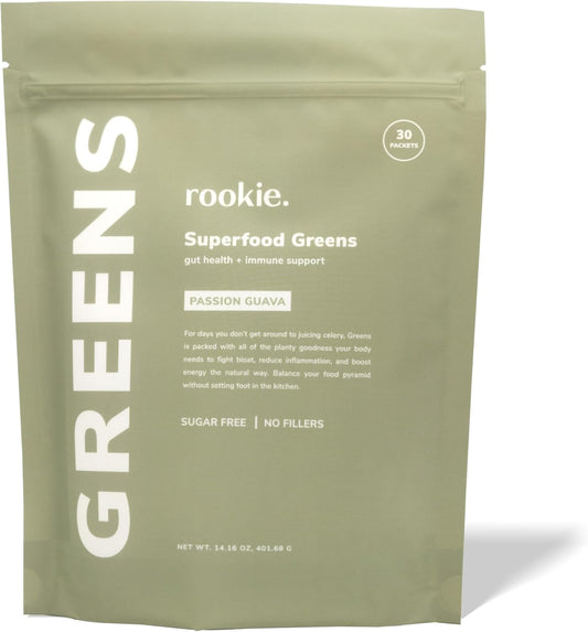 Rookie Wellness LLC Passion Guava Greens Superfood Powder Drink - Gut & Immune Support (30 Servings)