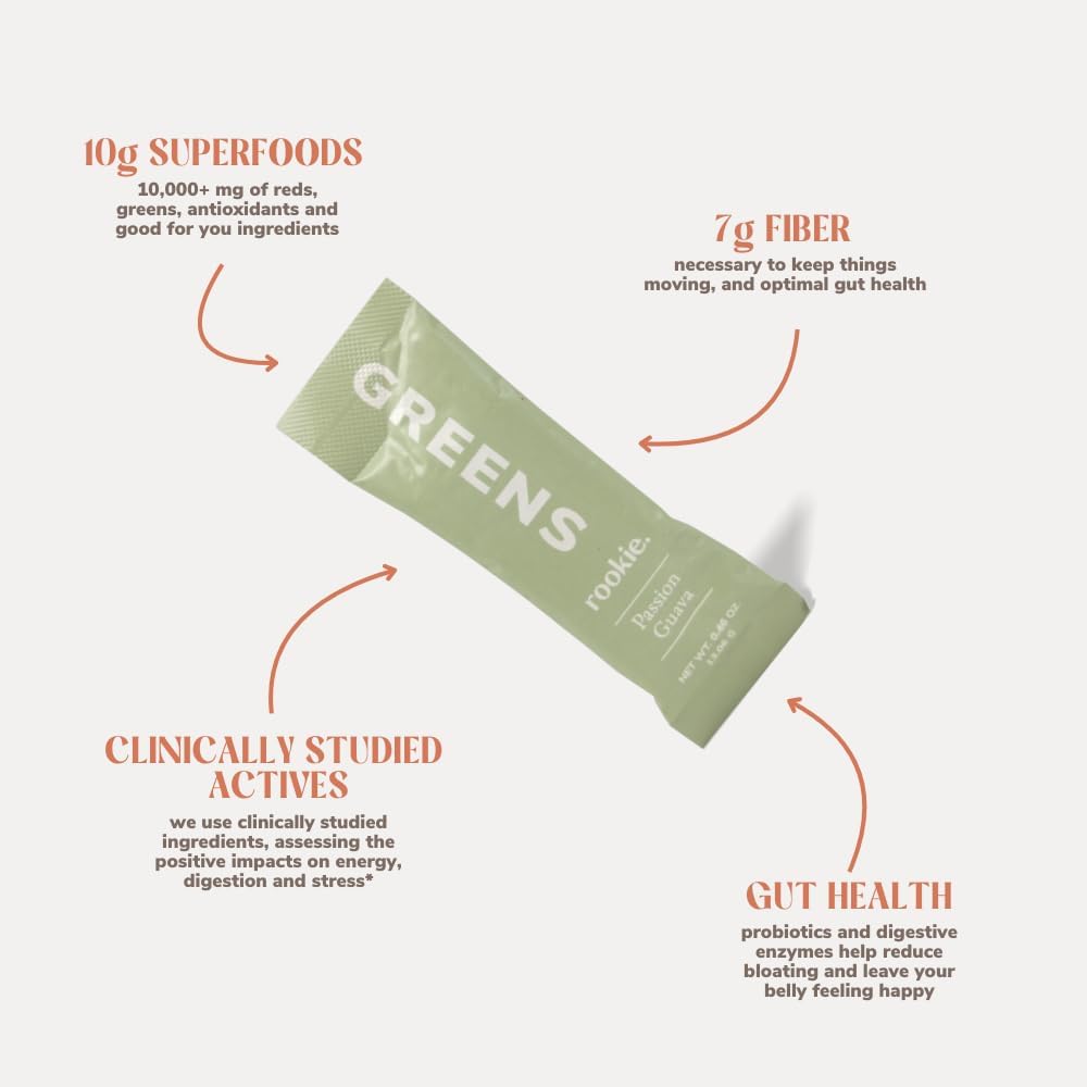 Rookie Wellness LLC Peach Mango Greens Superfood Powder Drink with Digestive Enzymes - Mood and Immune Support (30 Servings)