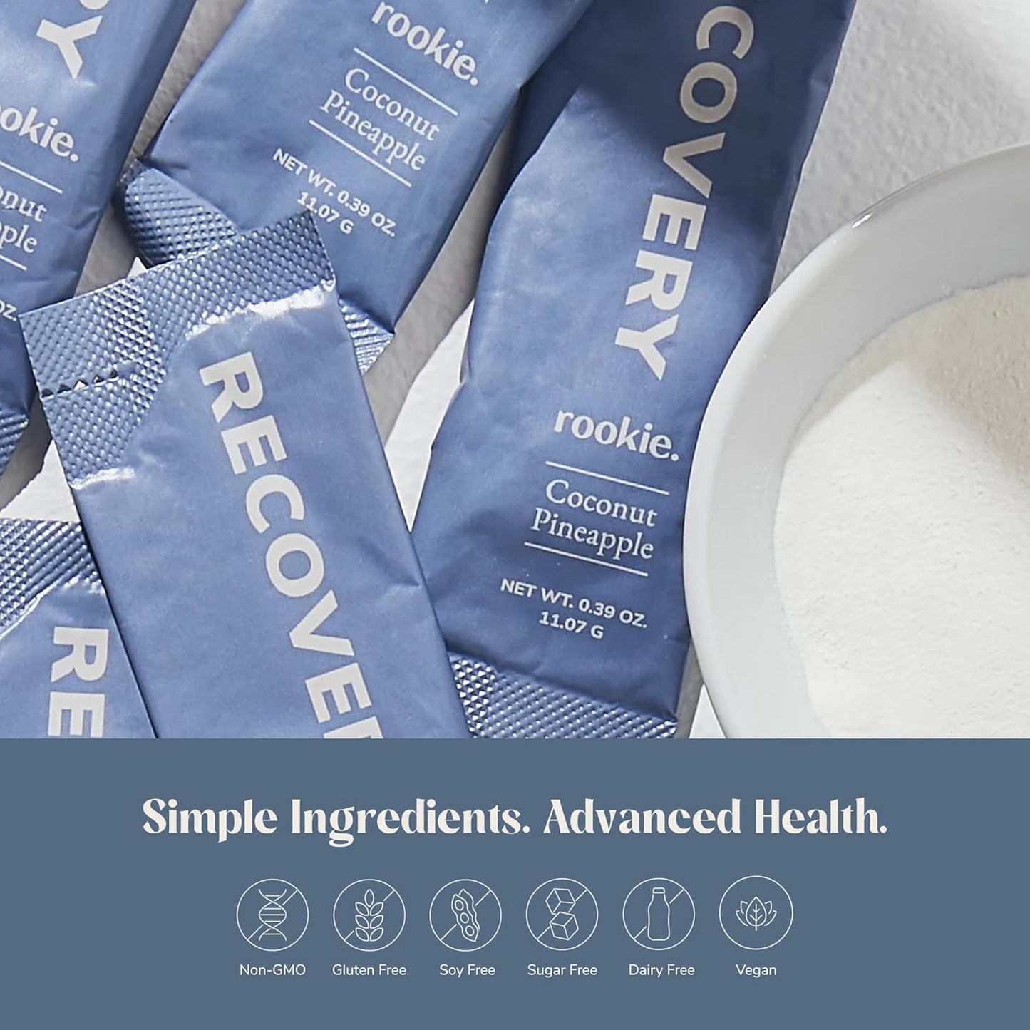 Rookie Wellness Recovery BCAA Powder - 5g BCAAs, Electrolytes, 10 Calories, Coconut Pineapple Flavor - 30 Servings