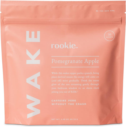 Rookie Wellness Wake - Natural Energy Drink Powder with Green Tea Caffeine & B-Vitamins (30 Servings, Pomegranate Apple)