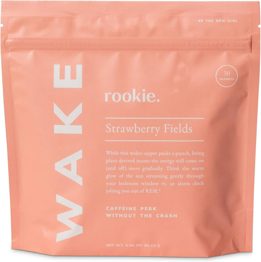 Rookie Wellness Wake Natural Energy Drink Powder - 125mg Caffeine, B-Complex, Ashwagandha, Guarana (30 Servings, Strawberry)
