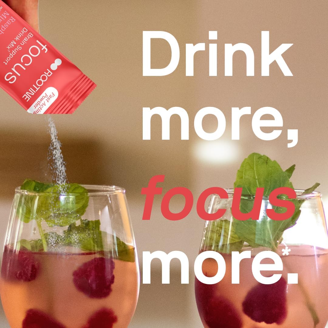 Rootine Focus Brain Support Drink Mix with Adaptogenic Herbs & Antioxidants - Boost Energy & Mood - 10 Pack