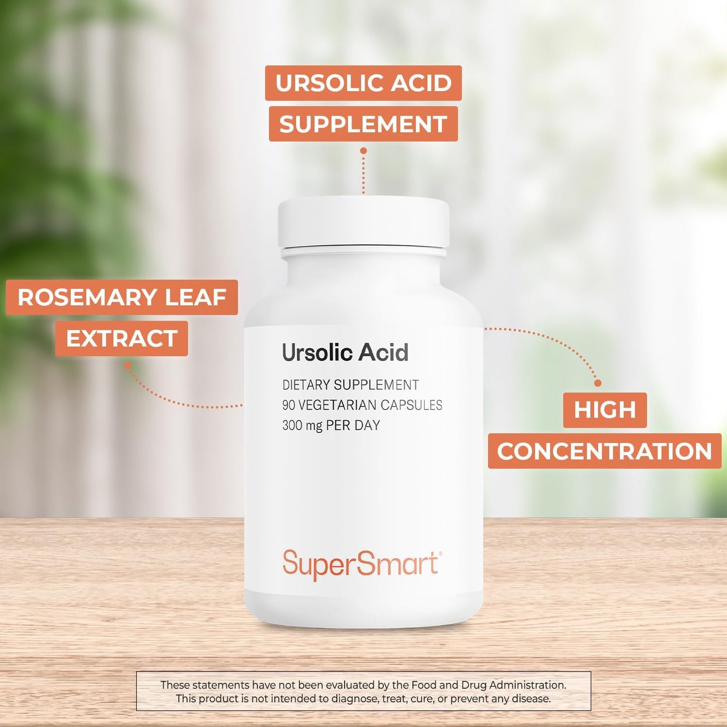 Rosemary Leaf Extract Supplement with 300mg Ursolic Acid Daily - Non-GMO, Gluten Free - 90 Vcaps