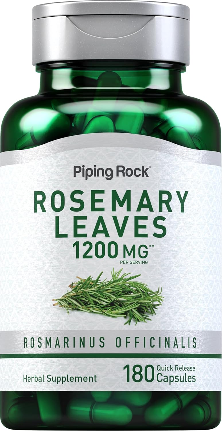 Rosemary Leaves Extract Capsules 1200mg - 180 Count | Herbal Supplement Non-GMO & Gluten Free by Piping Rock