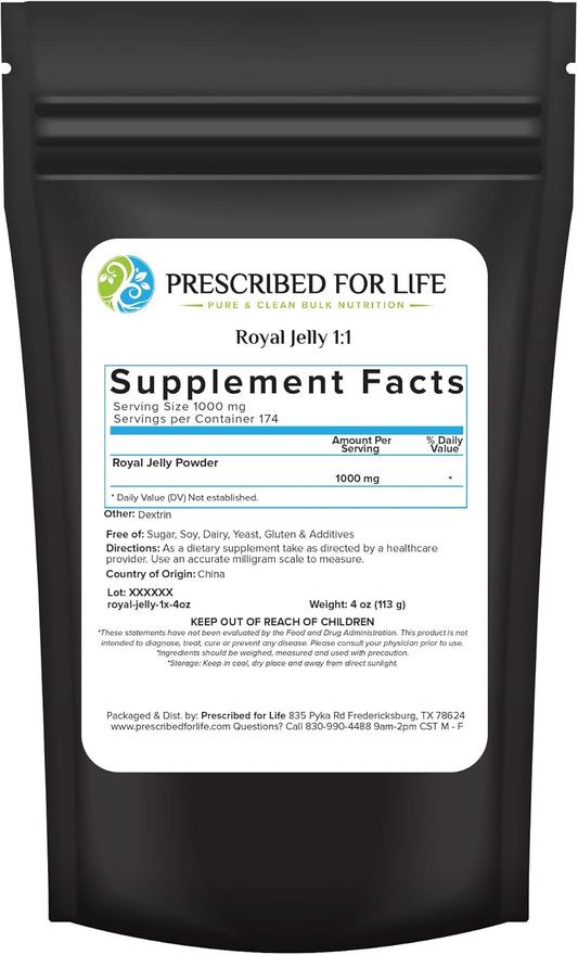 Royal Jelly Powder 1x Concentrate - Non GMO, Gluten Free, B Vitamin & Trace Mineral Rich Gelee Royale - 2oz / 56g