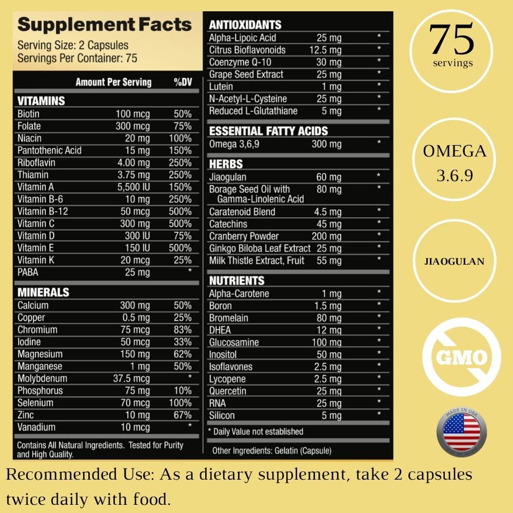 RSN Vita Life: Complete Multivitamin & Mineral with COQ-10, EFA, Veggies & Herbs Blend - 150 Capsules