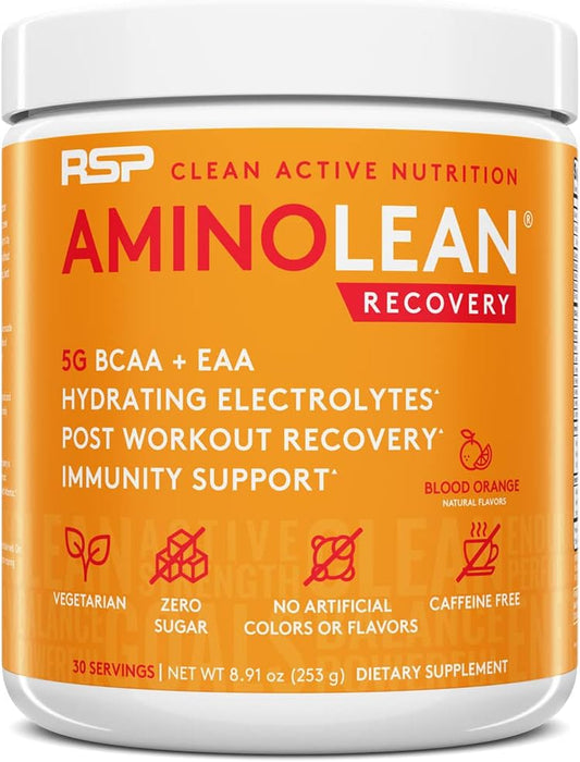 RSP AminoLean Recovery: Post Workout BCAAs Supplement with Electrolytes and EAAs for Muscle Recovery and Hydration Boost