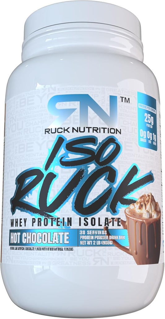 RUCK NUTRITION ISO Protein Powder - Hot Chocolate Flavor | 100% Whey Isolate, 25g Protein, 0g Fat & Sugar | Muscle Recovery & Gourmet Taste (30 Servings)