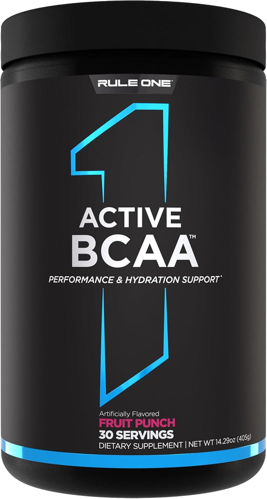 Rule 1 Active BCAA Supplement - Performance, Hydration, Recovery Support - 5g BCAAs + Electrolytes, L-Glutamine, Citrulline - Fruit Punch Flavor - 30 Servings