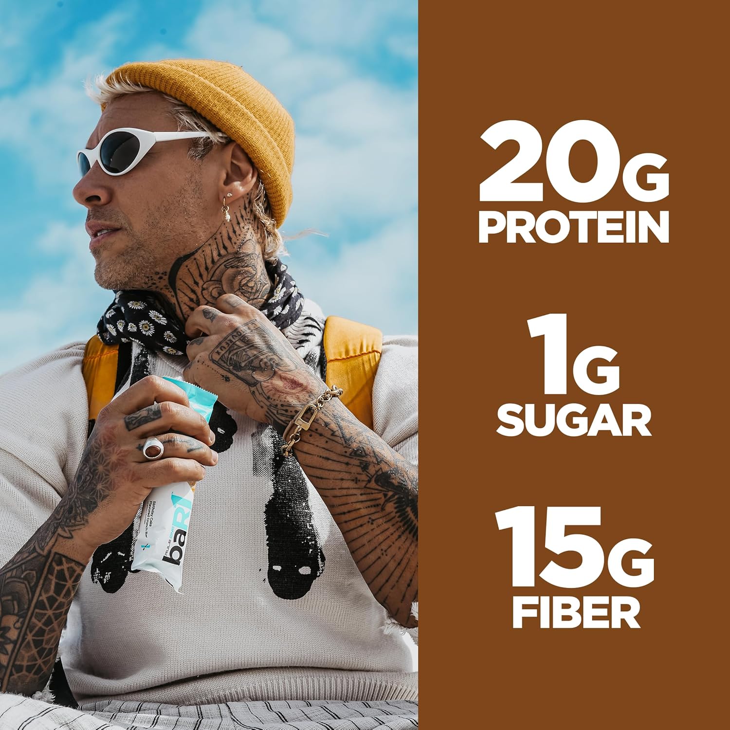 Rule 1 baR1 Crunch Bar - 20g Protein Snack Bars with EAAs/BCAAs & Fiber (12 Count, Fudge Brownie)