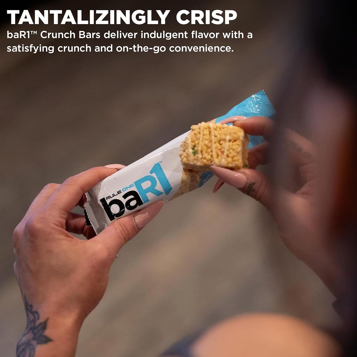 Rule 1 baR1 Crunch Bar - 20g Protein Snack Bars with EAAs/BCAAs & Fiber (12 Count, Fudge Brownie)