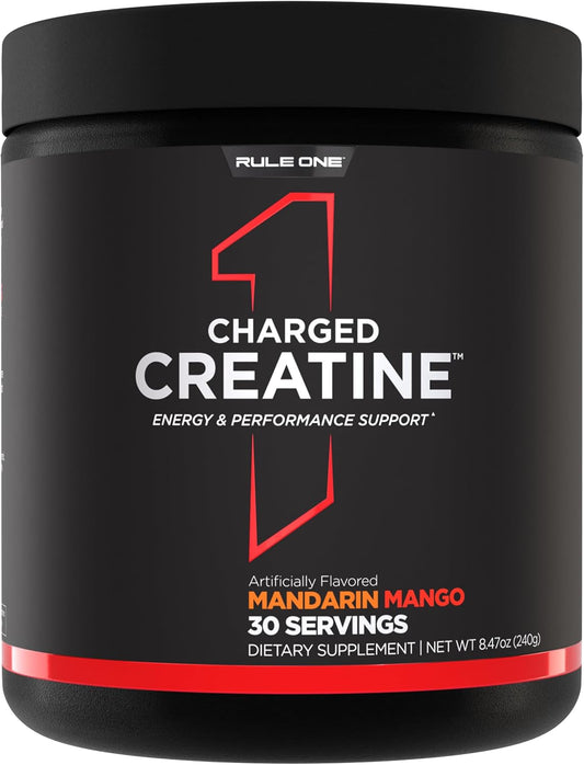 Rule 1 Charged Creatine - Energizing Workout Supplement with Creatine, Electrolytes, and Energy Blends for Performance and Hydration (Mandarin Mango, 30 Servings)
