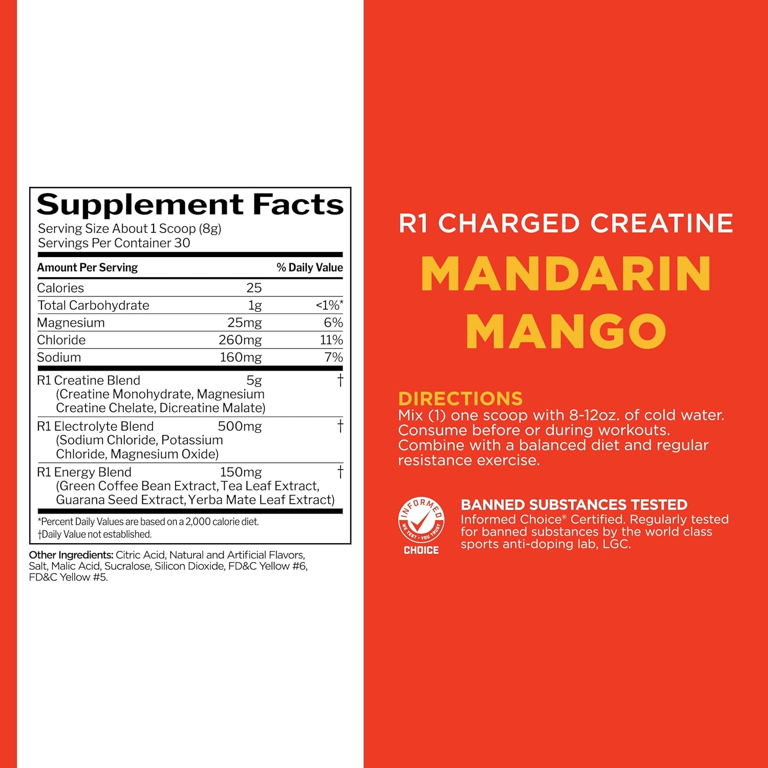 Rule 1 Charged Creatine - Energizing Workout Supplement with Creatine, Electrolytes, and Energy Blends for Performance and Hydration (Mandarin Mango, 30 Servings)