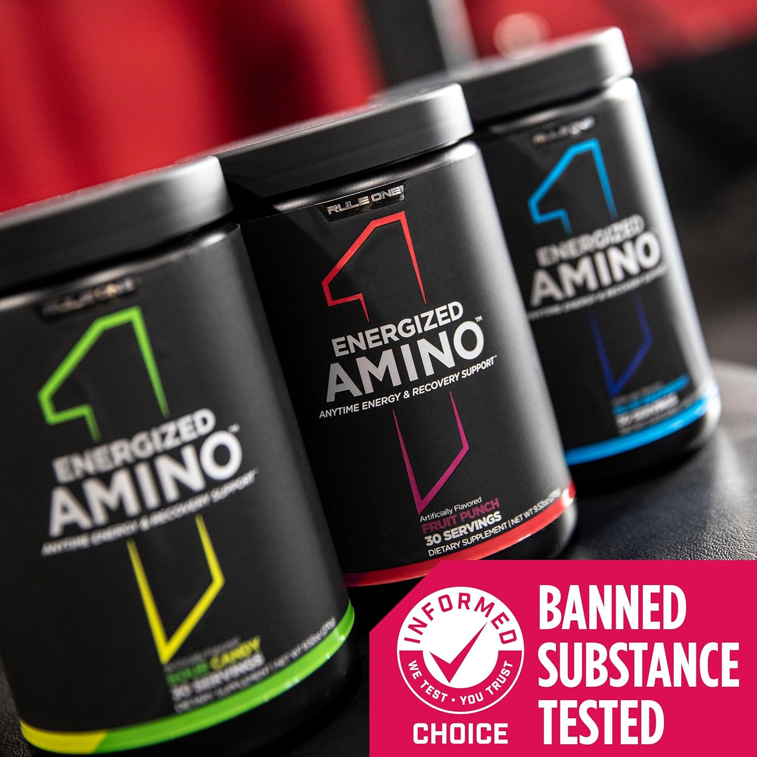 Rule 1 Energized Amino: Anytime Energy & Recovery Support with BCAAs, Glutamine, Citrulline, Beta Alanine, Caffeine - Blue Raspberry Flavor
