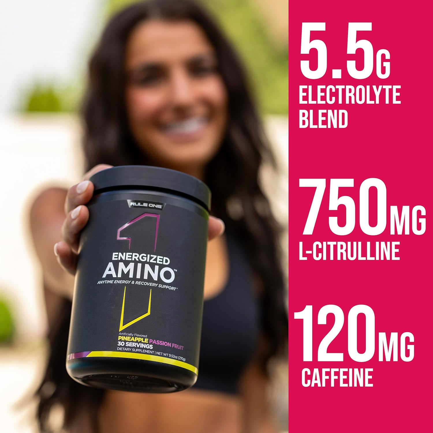 Rule 1 Energized Amino: Anytime Energy & Recovery Support with BCAAs, Glutamine, Citrulline, Beta Alanine, Caffeine - Blue Raspberry Flavor