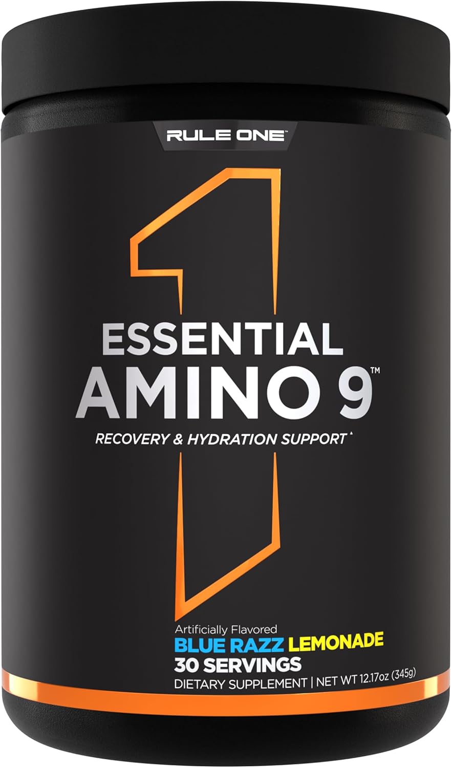 Rule 1 Essential Amino 9 Supplement for Recovery & Hydration - Blue Razz Lemonade Flavor, 30 Servings