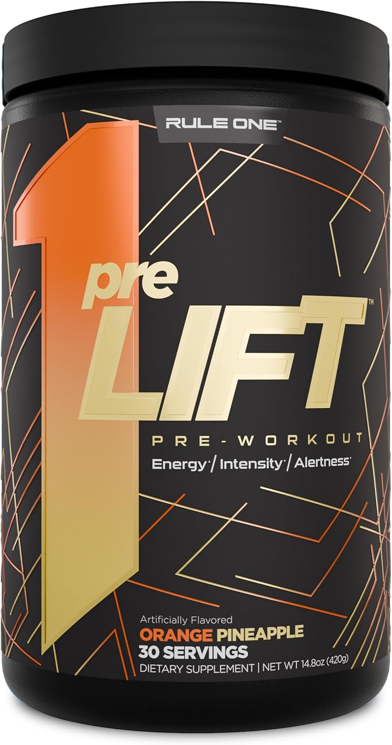Rule 1 preLIFT Pre-Workout: Citrulline, Beta Alanine, Caffeine for Energy & Endurance, Orange Pineapple - 30 Servings