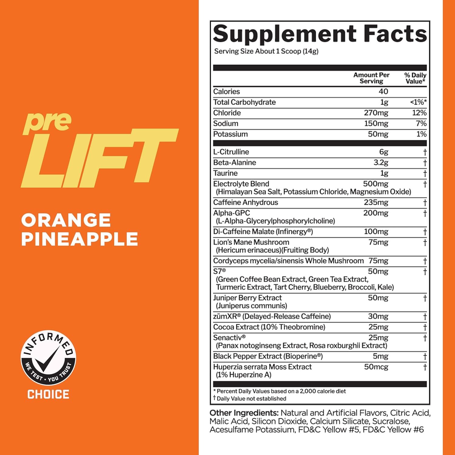 Rule 1 preLIFT Pre-Workout: Citrulline, Beta Alanine, Caffeine for Energy & Endurance, Orange Pineapple - 30 Servings