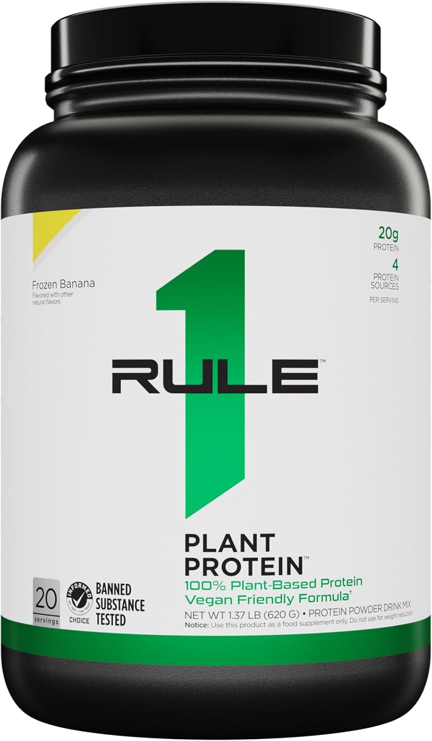 Rule 1 Proteins Plant Protein Powder - Vegan, Gluten-Free, Dairy & Soy Free (20g Protein per Serving, Frozen Banana Flavor)