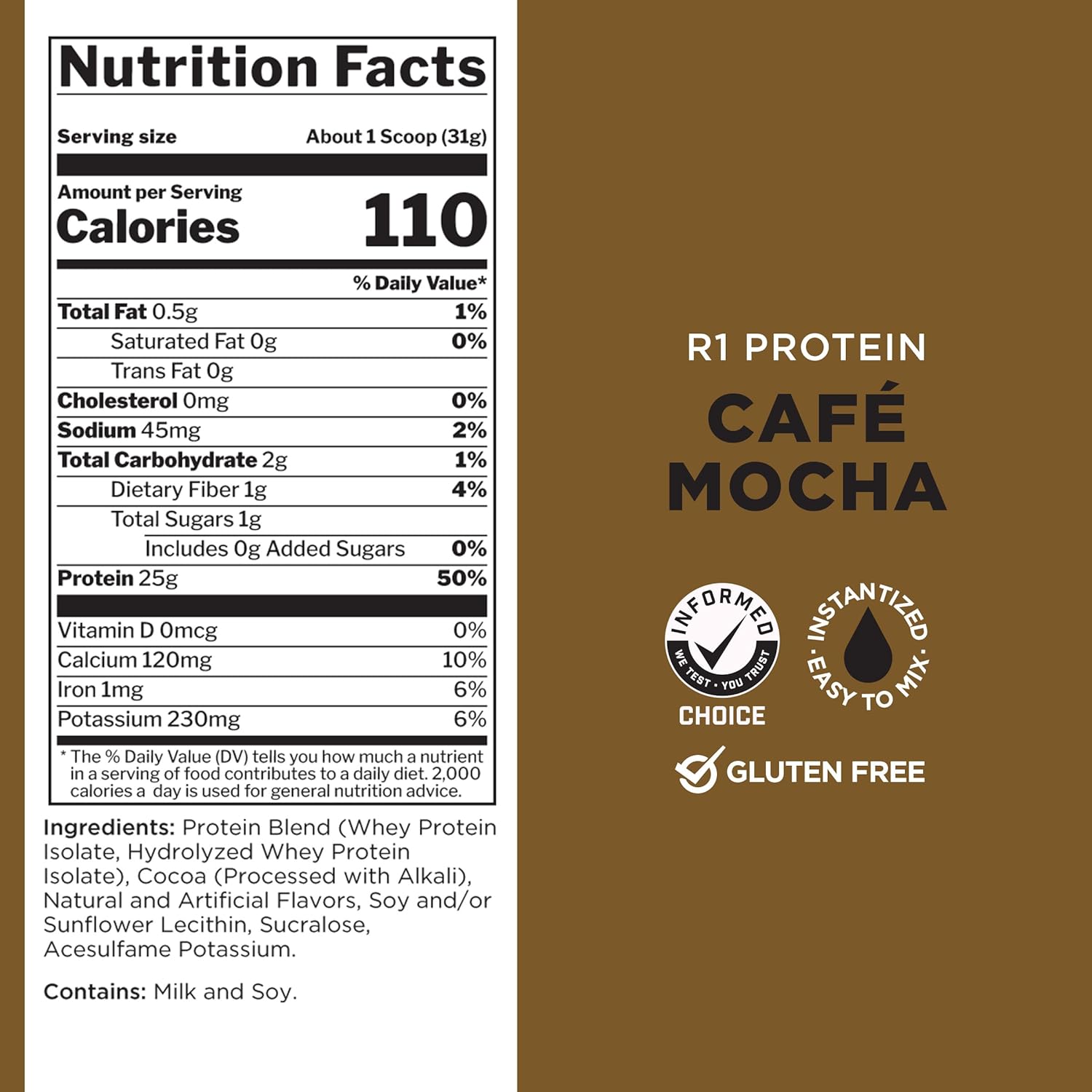Rule 1 Proteins R1 Protein Cafe Mocha 5lb - High-Quality Isolate & Hydrolysate Protein with 25g Protein & 6g BCAAs