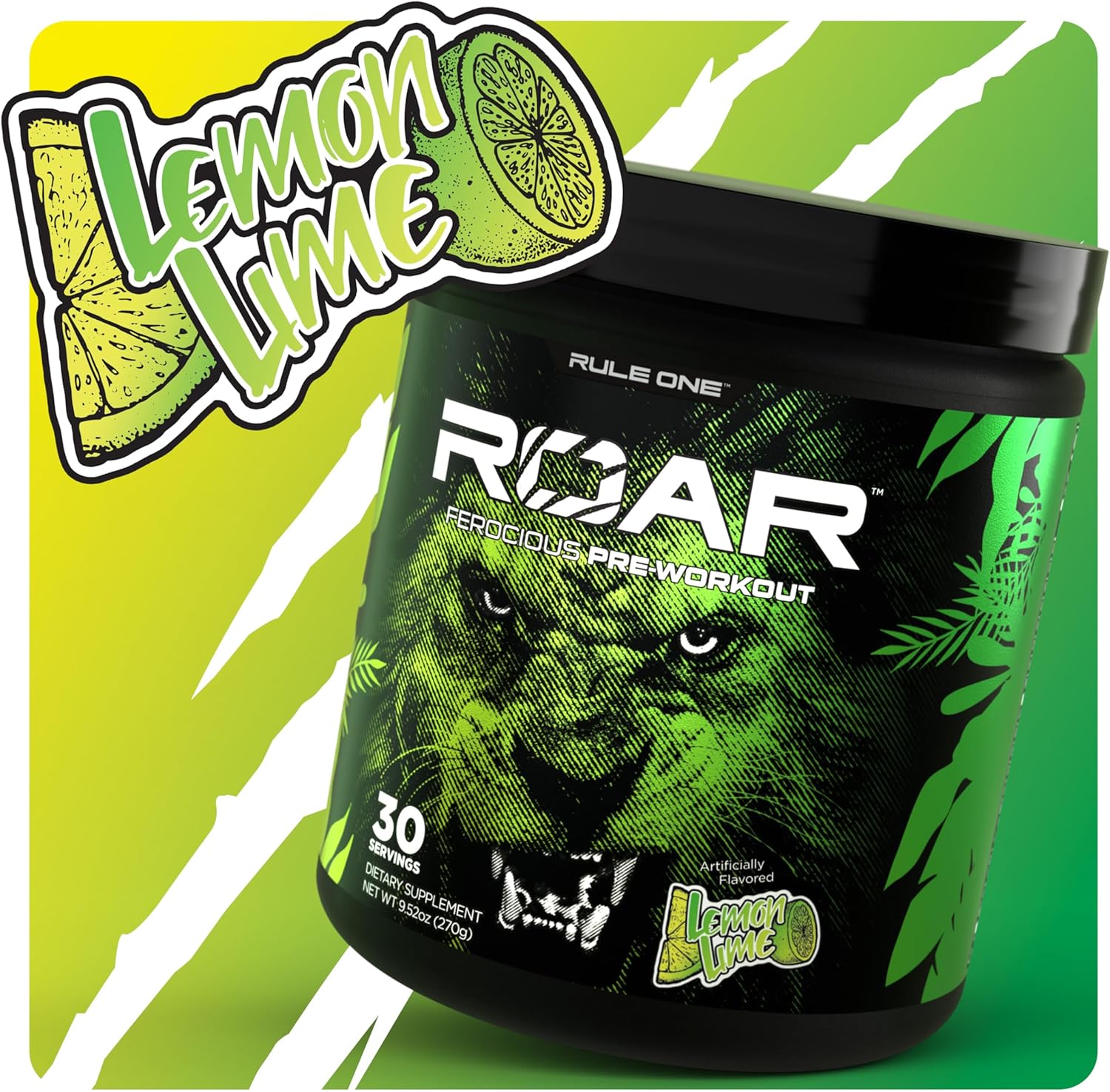 Rule 1 Proteins R1 Roar Pre-Workout Powder - Lemon Lime Flavor with Creatine, Beta-Alanine, Citrulline, Electrolytes, and Caffeine