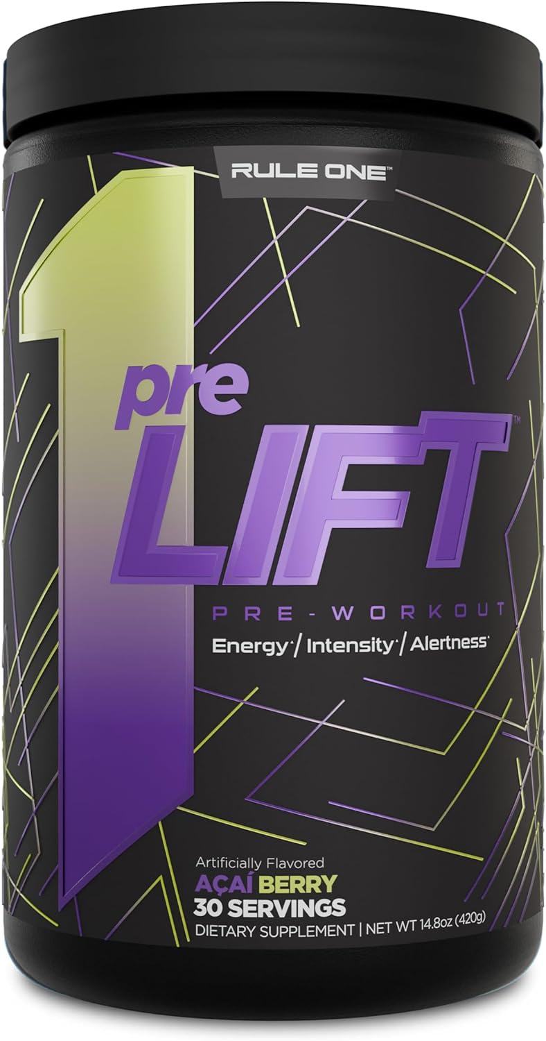 Rule 1 Proteins Rule 1 preLIFT Pre-Workout Supplement - Acai Berry Flavor, 30 Servings, Energy, Alertness, & Endurance Booster with 6g Citrulline, 3.2g Beta Alanine, 3 Caffeine Sources + 20 Others