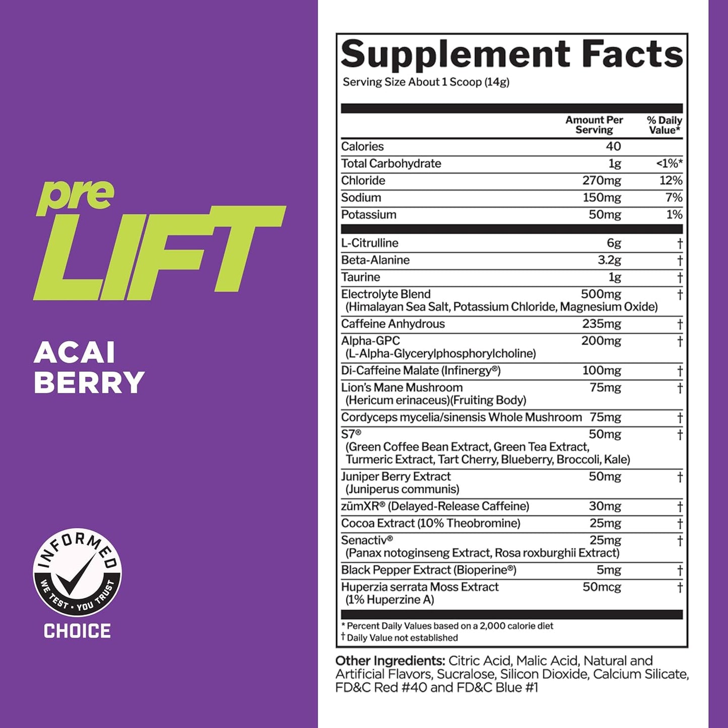 Rule 1 Proteins Rule 1 preLIFT Pre-Workout Supplement - Acai Berry Flavor, 30 Servings, Energy, Alertness, & Endurance Booster with 6g Citrulline, 3.2g Beta Alanine, 3 Caffeine Sources + 20 Others