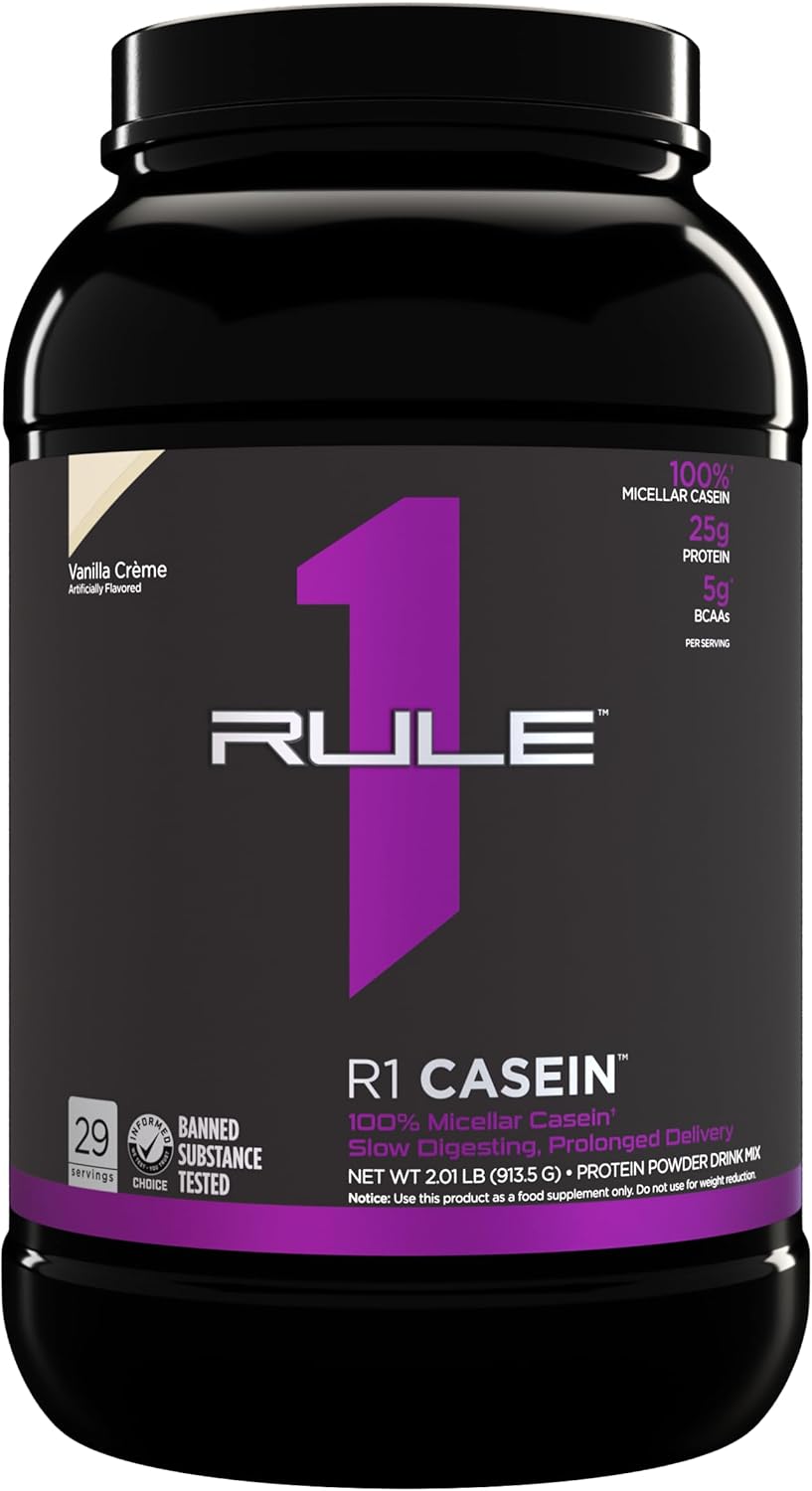 Rule One Proteins Casein - 25g Slow-Release Protein for Muscle Recovery, Premium Micellar Casein, Sustained Amino Acid Delivery, Overnight Muscle Nourishment (2lb, Vanilla Crème)