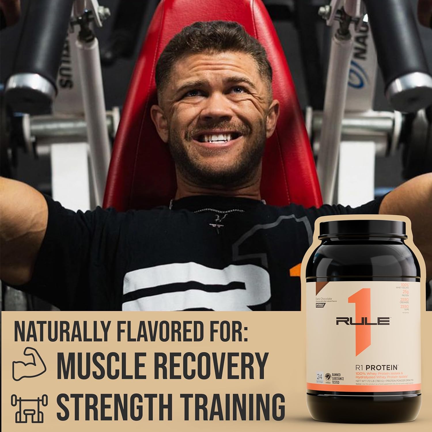 Rule One Proteins R1 Protein - Dark Chocolate Flavor, 1.7 lbs - Whey Isolate Protein Powder with 25g Protein & 6g BCAAs