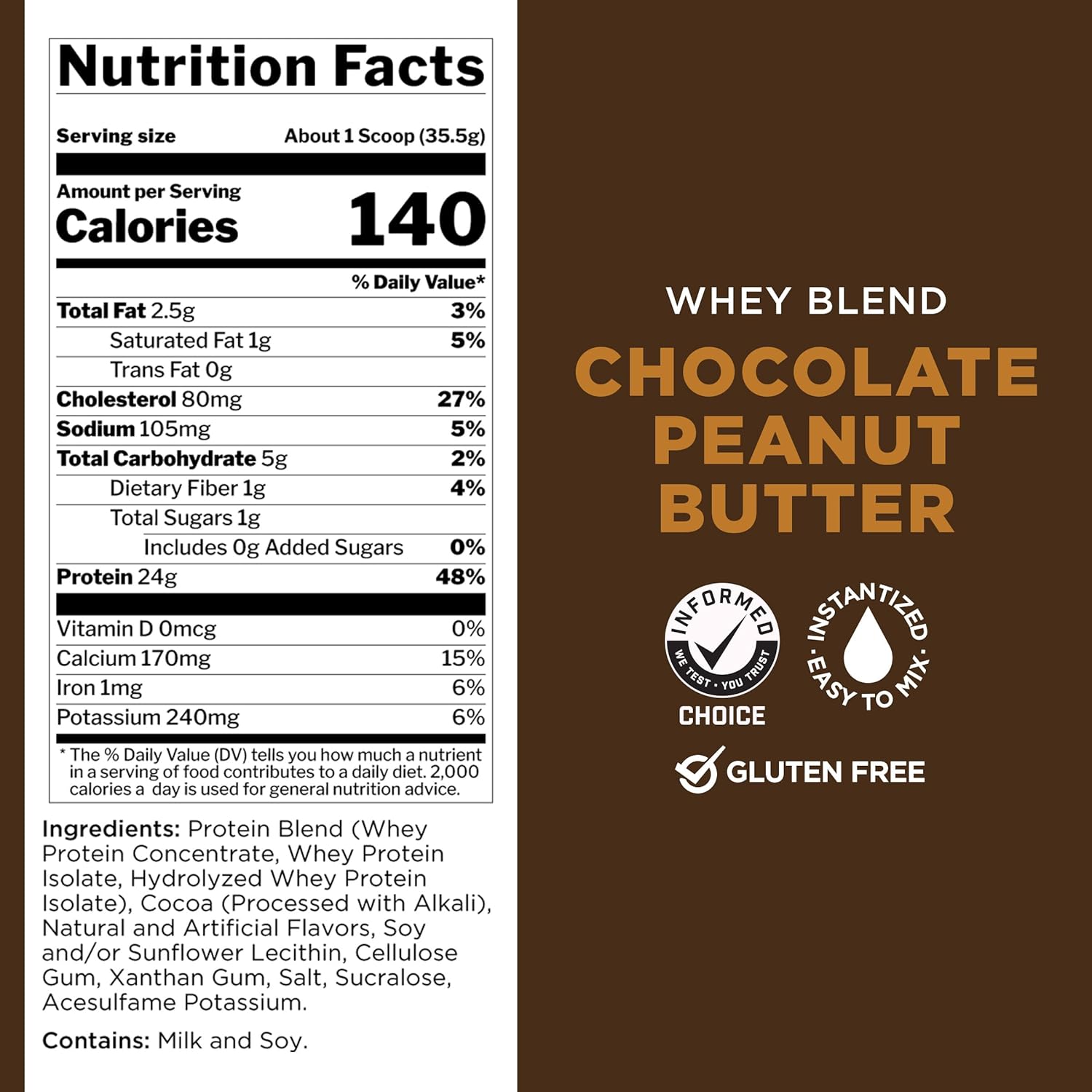 Rule One Proteins R1 Whey Blend Chocolate Peanut Butter 5lbs - 24g Fast-Acting Whey Protein Concentrates, Isolates, Hydrolysates - EAAs, BCAAs